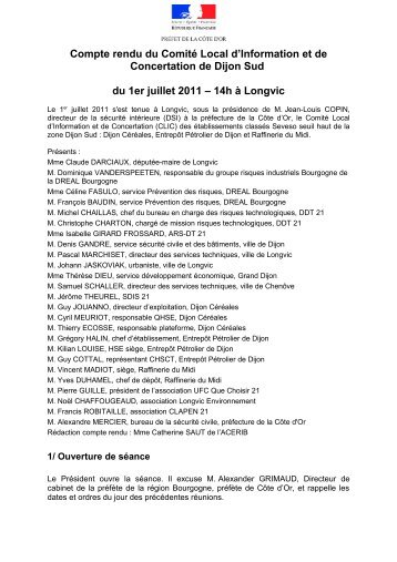 le compte rendu de la réunion du CLIC de Dijon Sud (1er juillet 2011)