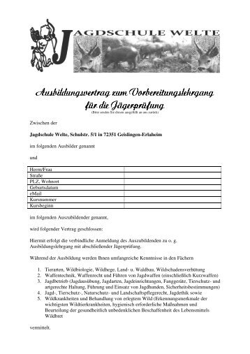 ausbildungsvertrag (pdf) - Jagdschule-Welte, 72351 Geislingen ...