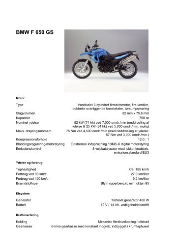 Tekniske specifikationer (.pdf) - BMW MC Klub Danmark