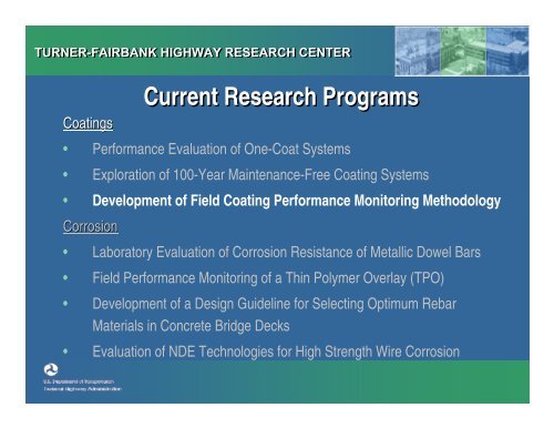 Overview of FHWA Current Coatings and Corrosion Research ...