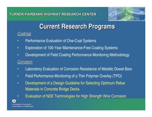 Overview of FHWA Current Coatings and Corrosion Research ...