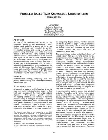 problem-based task knowledge structures in projects - HEA ICS