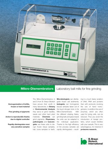 Mikro-Dismembrators Laboratory ball mills for fine grinding