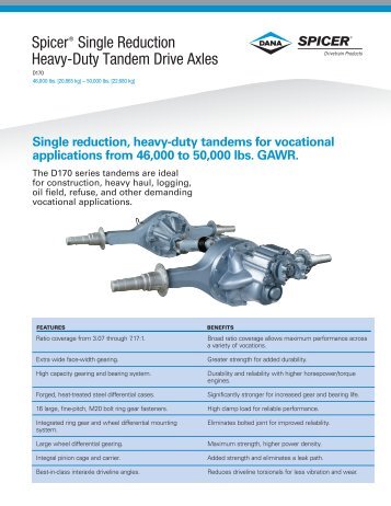 SpicerÂ® Single Reduction Heavy-Duty Tandem Drive Axles