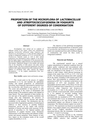 proportion of the microflora of lactobacillus and streptococcus ...