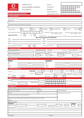 Network Service Agreement Form - Vodafone Fiji