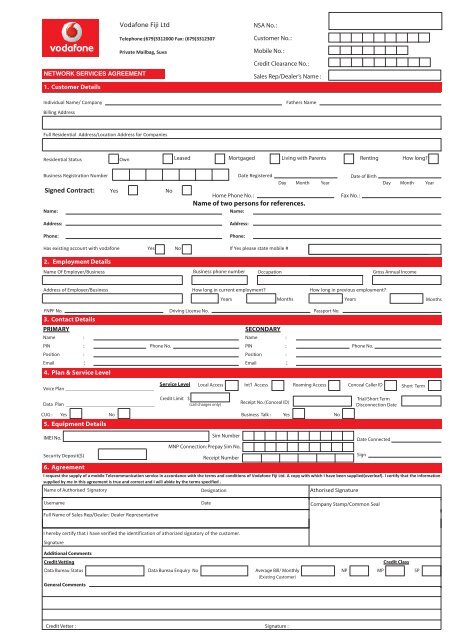 Network Service Agreement Form - Vodafone Fiji