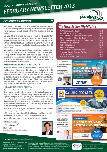 2013 February eNewsletter - Petroleum Club Of WA