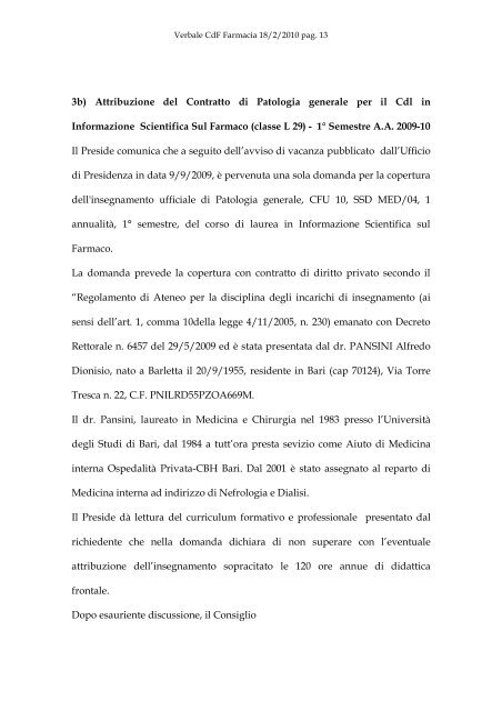 VERBALE DELLA SEDUTA DEL CONSIGLIO DI FACOLTA' DI ...