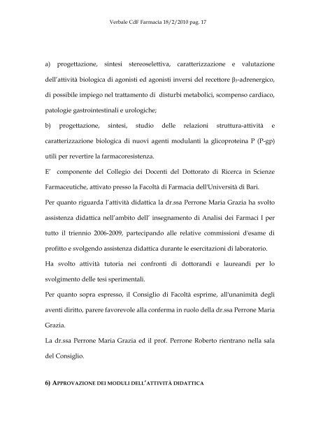 VERBALE DELLA SEDUTA DEL CONSIGLIO DI FACOLTA' DI ...