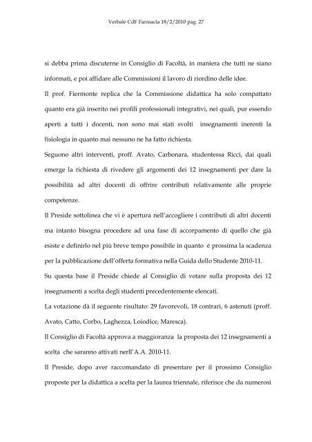 VERBALE DELLA SEDUTA DEL CONSIGLIO DI FACOLTA' DI ...