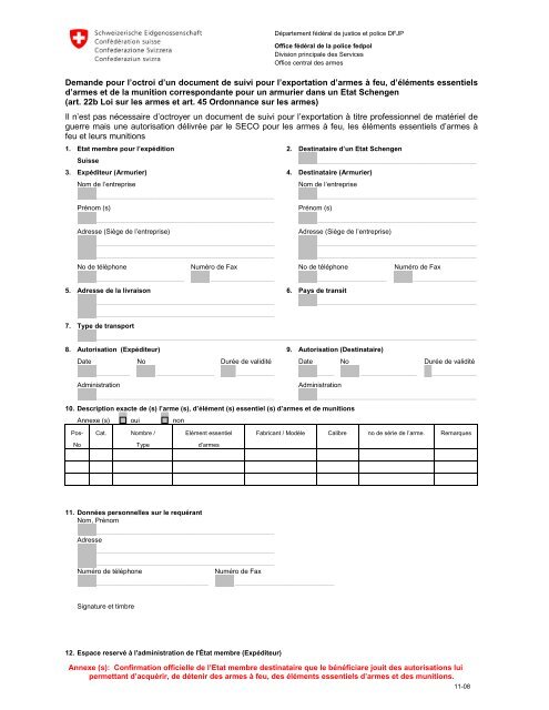 Demande d'exportation (armurier)