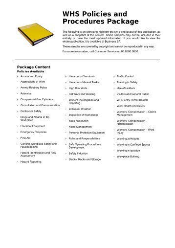 WHS Policies and Procedures Package - Business SA