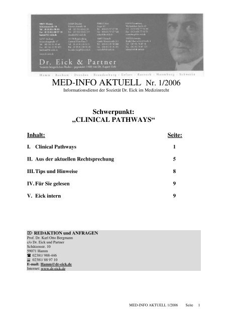 MED-INFO AKTUELL Nr. 1/2006 - Dr. Eick & Partner