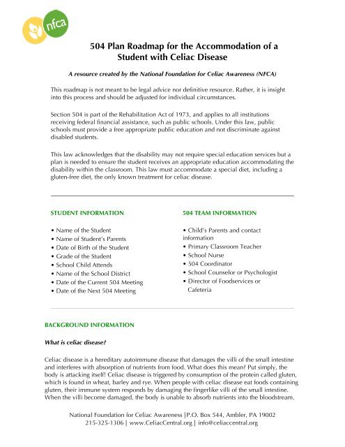 504 Plan Roadmap - National Foundation for Celiac Awareness
