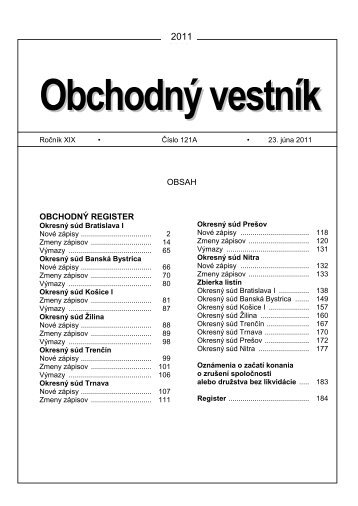 OBSAH OBCHODNÃ REGISTER