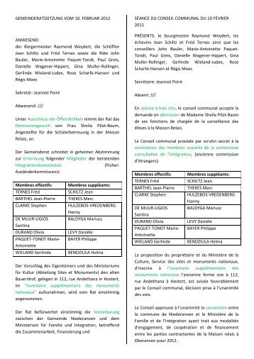 GEMEINDERATSSITZUNG VOM 10. FEBRUAR  2012 ... - Niederanven