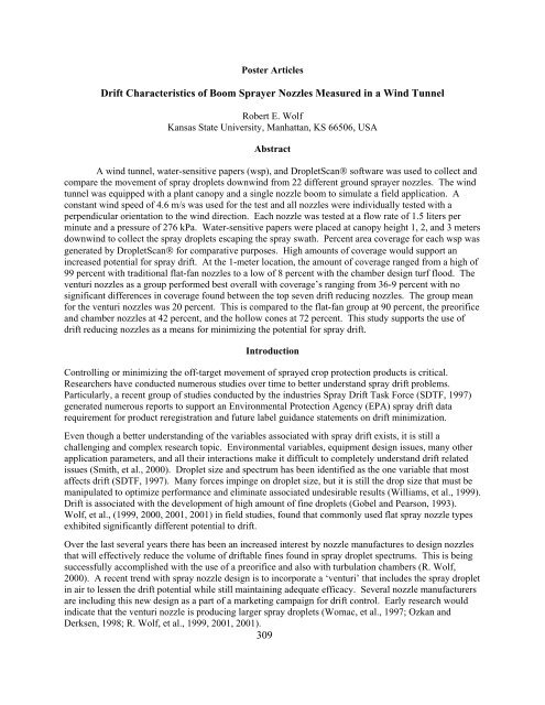 309 Drift Characteristics of Boom Sprayer Nozzles Measured in a ...