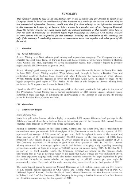 Avocet Mining PLC Prospectus December 2011