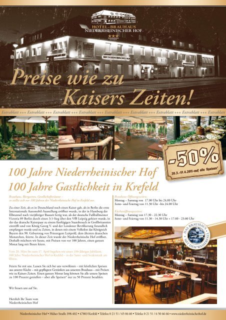 100 Jahre Niederrheinischer Hof 100 Jahre Gastlichkeit in Krefeld