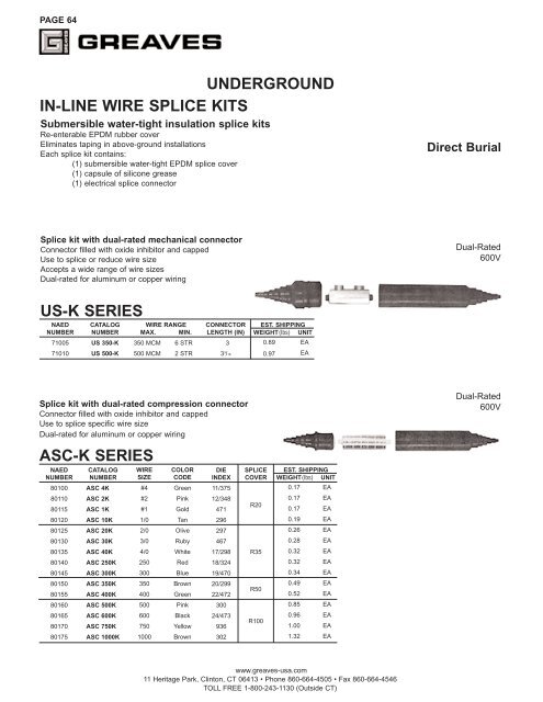 Underground underground connectors - Greaves