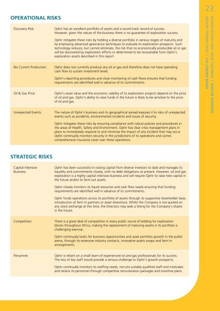 Annual Report 2010 - Ophir Energy