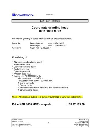 Coordinate grinding head KSK 1000 MCR - Novatech Inc.
