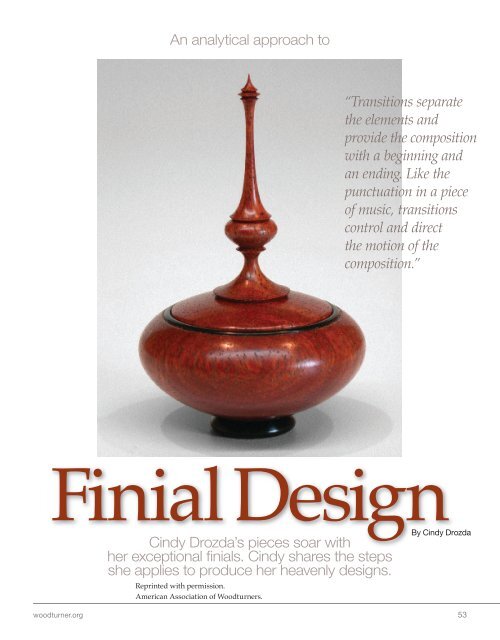 Finial Design Article - Cindy Drozda