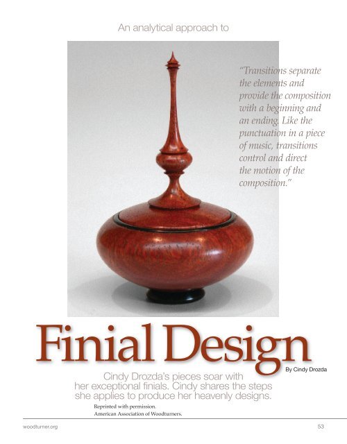 Finial Design Article Cindy Drozda