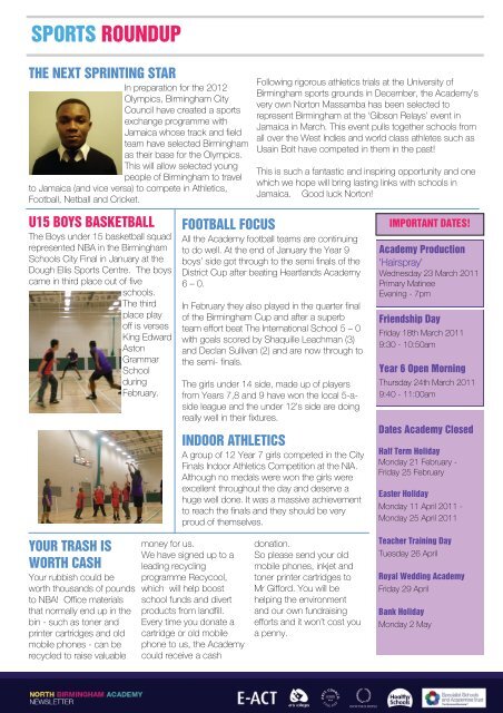 NBA Newsletter - Feb 2011 - North Birmingham Academy