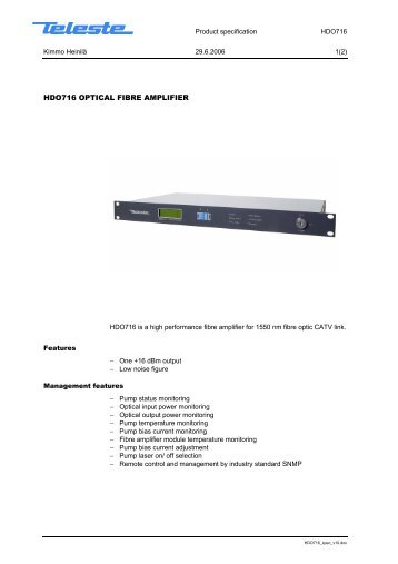 HDO716 OPTICAL FIBRE AMPLIFIER - HFC Technics