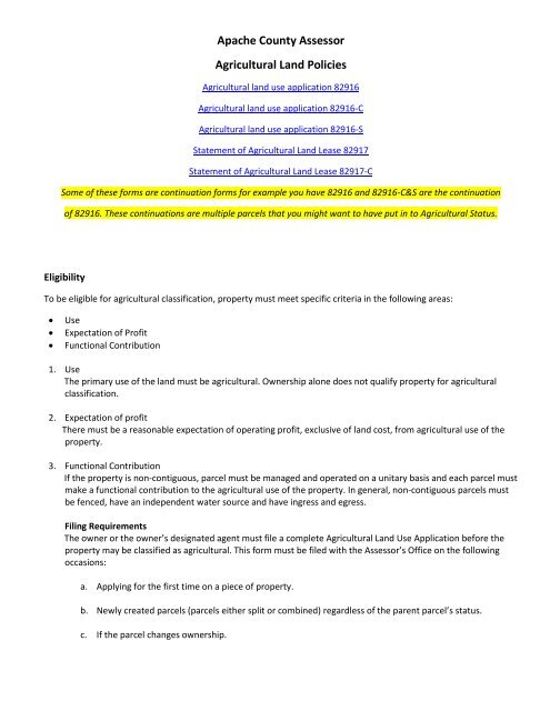 Agricultural Requirements - Apache County