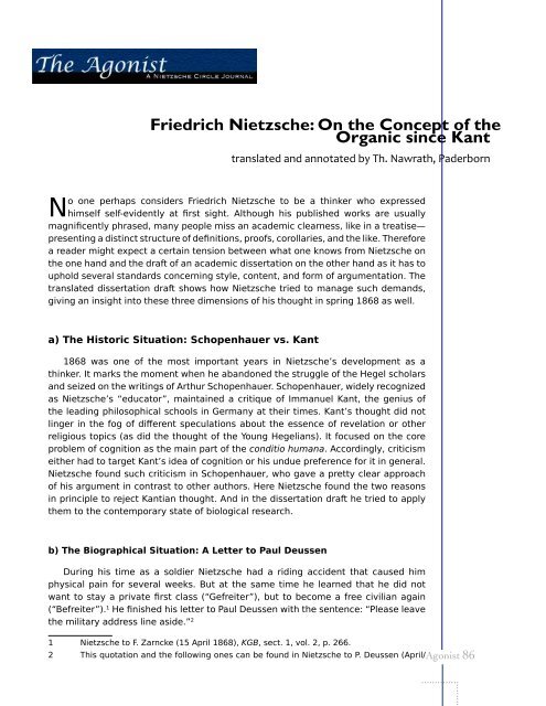 On the Concept of the Organic since Kant - Nietzsche Circle