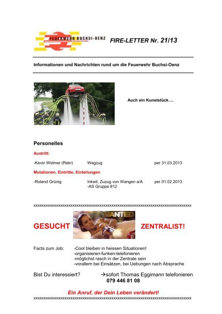 GESUCHT - Feuerwehr Buchsi-Oenz