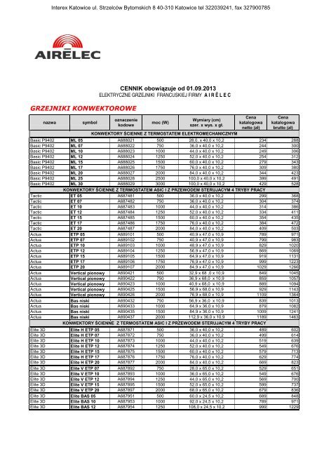 Airelec - Cennik - Interex Katowice