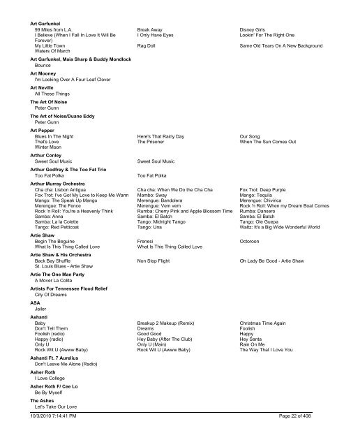 Songs by Artist (3 columns)