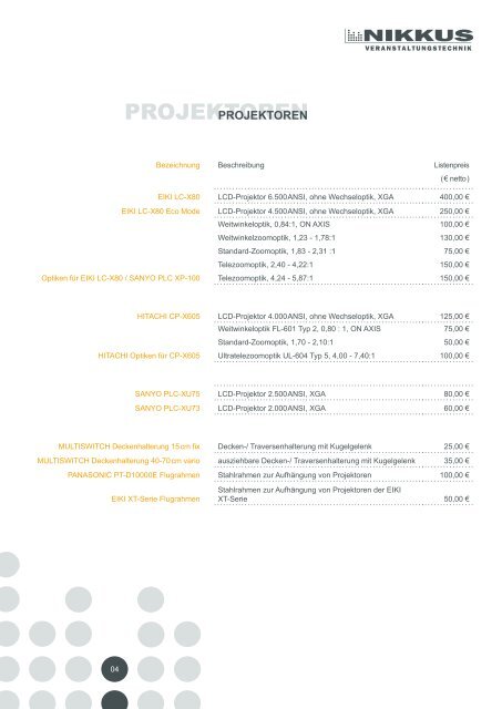 Download Preisliste Medientechnik - NIKKUS Veranstaltungstechnik ...