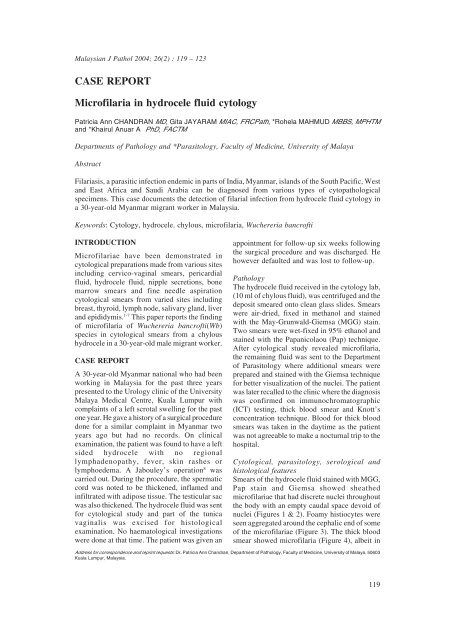 CASE REPORT Microfilaria in hydrocele fluid cytology - MJPath