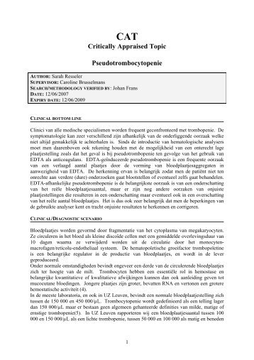 CAT Critically Appraised Topic Pseudotrombocytopenie - UZ Leuven