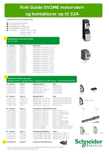 Kvik Guide GV2ME motorværn og kontaktorer ... - Schneider Electric