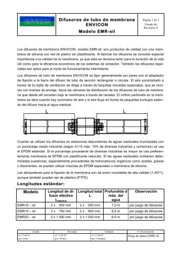 Difusores de tubo de membrana ENVICON Modelo EMR-sil Modelo