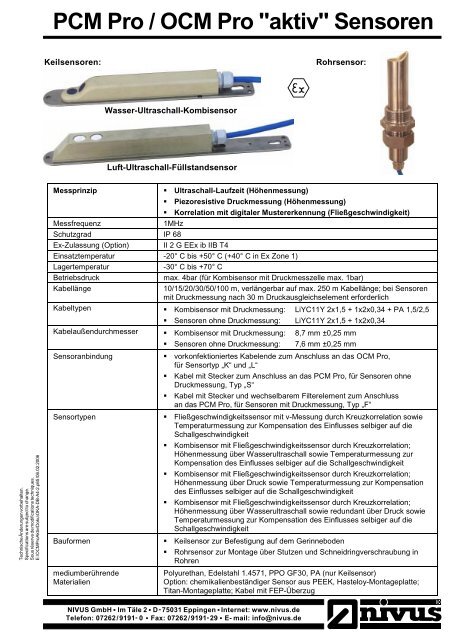 PCM Pro / OCM Pro "aktiv" Sensoren - NIVUS GmbH