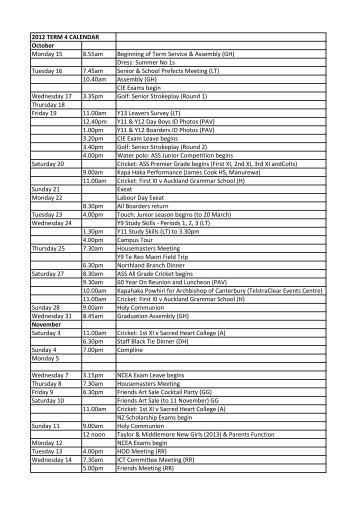 Term Four 2012 Key Dates - King's College