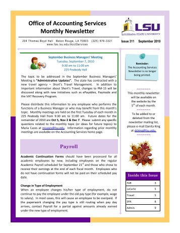 Office of Accounting Services Monthly Newsletter - Finance and ...