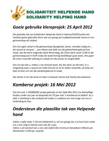 Helpende Hande: Klere Projek. lees meer - Delmasmall