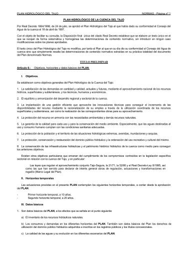 Plan HidrolÃ³gico del Tajo - ConfederaciÃ³n HidrogrÃ¡fica del Tajo