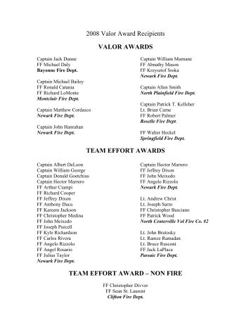 2008 Valor Award Recipients