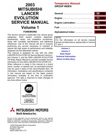 2003 mitsubishi lancer evolution viii service manual - LIL EVO