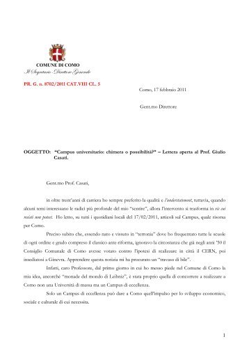 lettera aperta al professor Casati - Ecoinformazioni