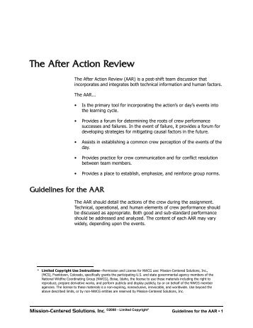 The After Action Review - Wildland Fire Leadership Development